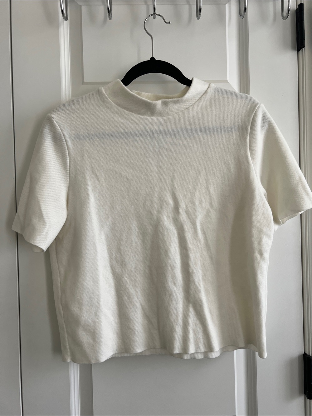 Zara Cream Short-Sleeve Mock Neck Tee